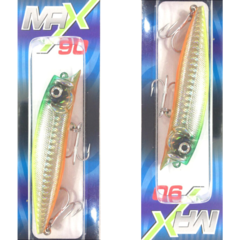 ISCA ARTIFICIAL MAX 90 MUSTAD, MEIA-ÁGUA, COR - VERDE / LARANJA