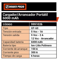Imagen de Cargador-Arrancador De Baterias Dowen Pagio 9991026 - 6.000 A/H
