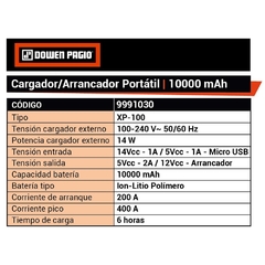 Imagen de Cargador-Arrancador De Baterias Dowen Pagio 9991030 - 10.000 A/H