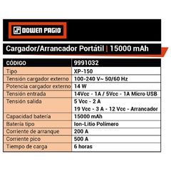 Cargador-Arrancador De Baterias Dowen Pagio 9991032 - 15.000 A/H