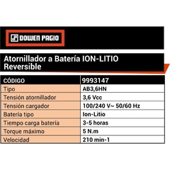 Atornillador A Bateria Dowen Pagio Ion Litio Mango Articulable 9993147 - Enc. 1/4" 3.6 Volt Reversible - Ferrenet Ferretería Industrial