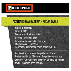 Aspiradora A Bateria Dowen Pagio Flex One 9993192 - 18 Volt - Sin Cargador Sin Bat