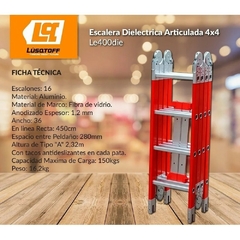 Escalera Dielectrica Articulada Lusqtoff Le400Die 16 Esc. 150 Kg. - comprar online