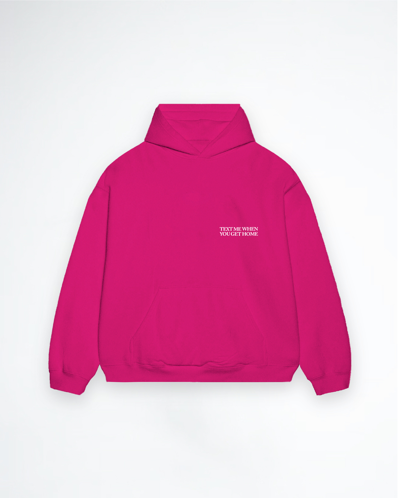 Buzo Hoodie Over Text me Fucsia