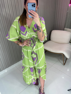 VESTIDO Betha manga viscolynho (verde e lavanda) - Jordanna Galia Store