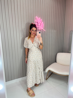 Imagem do VESTIDO Vanessa manga viscolynho (floral cinza e off white)