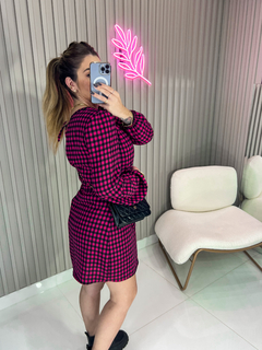 Vestido/macaquinho xadrez crepe duna (pink/preto) - Jordanna Galia Store