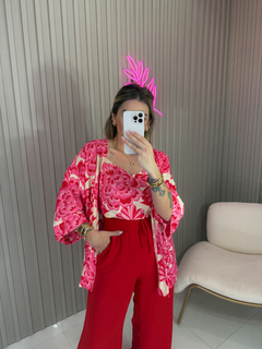 Imagem do Conjunto cropped e kimono Lady viscolynho (pink/off white e vermelho)