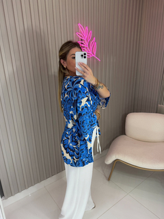 Conjunto cropped e kimono Lady viscolynho (off white e azul) - Jordanna Galia Store