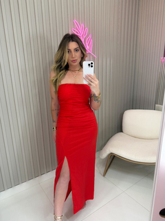 VESTIDO Andressa midi drapeado tricoline (vermelho) - loja online