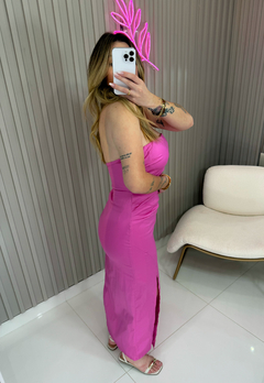 VESTIDO Andressa midi drapeado tricoline (rosa) - loja online