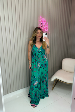 Imagem do VESTIDO paty viscolynho (verde estampado)