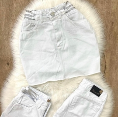 Saia Jeans Correntes Branco - Pink Store