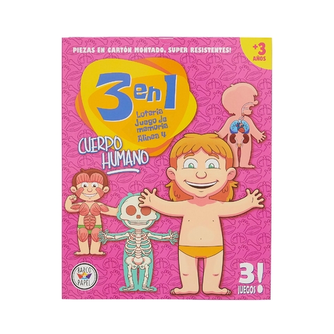 3 EN 1 CUERPO HUMANO: Lotería, Juego de Memoria y Alinea las 4