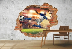 Papel de Parede Jogador de Futebol 3D Parede Quebrada