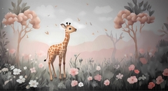 Papel de Parede Girafa Cute no Campo - comprar online