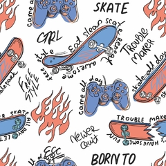 Papel de Parede Skates Azul e Vermelho - comprar online