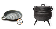 Set Grill PAELLERA con asas + caldero 15 lts hierro fundido