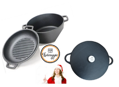 Set paellera grill con tapa + olla con tapa grill doble asas