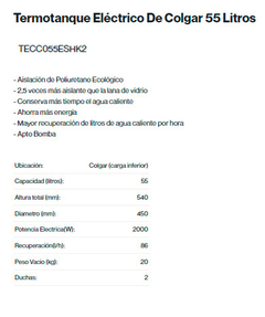 Termotanque Electrico De Colgar Sherman 55lts Conexion Inferior - tienda online