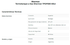 Termotanque Eléctrico Sherman 80 Litros Conexión Superior - comprar online