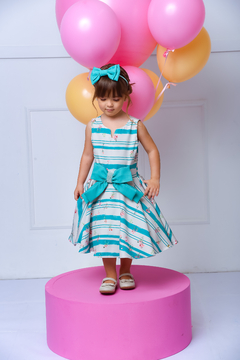 Vestido Listras e Florzinhas 2252645 Verde. - Jacris Kids | Transformando Sonhos em Moda