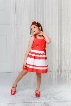 Vestido Poas e Listras 2252641 Vermelho. - Jacris Kids | Transformando Sonhos em Moda