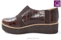 Zapato Botineta Plataforma Cuero Crocco Chocolate Quica Lima