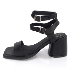 Sandalias Punta Cuadrada de Cuero Negro doble Pulsera - comprar online