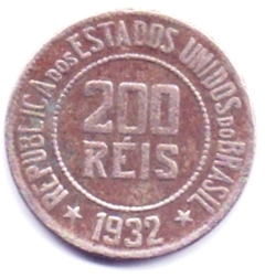 V104          BRASIL   -    200  REIS    1932     -     761.000    DE CUNHAGEM