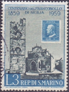 14790 ..... SAN MARINO - CENTENÁRIO DO SELO DA SICILIA - 3 LIRE - 1959