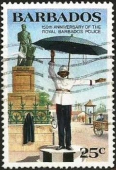 15896 ..... BARBADOS - 150 ANOS DA POLICIA REAL DE BARBADOS - 25 c - USADO