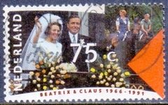 HOLANDA - 21134 - CASAMENTO REAL DE RAINHA BEATRIX e CLAUS - 75 c. - 1991 - USADO