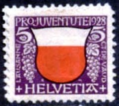 15264 SUÍÇA - BRASÃO DA CIDADE DE LAUSANNE - 5 - 1928 - COM GOMA e MARCA DE CHARNEIRA