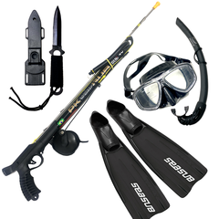 Kit Pesca Sub Iniciante - Nadadeira + Mascara Silicone + Snorkel + PK Brasil (40 até 90cm) + Faca de Brinde