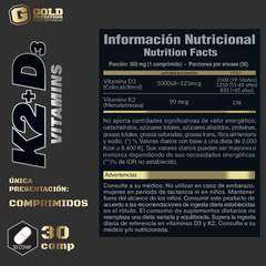 Vitaminas K2 + D3 Vegetal Gold Nutrition 90 Comp Sin Tacc - HEDGEHOG SUPLEMENTOS