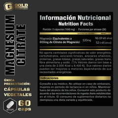 Citrato De Magnesio 60 Vegetal Caps Gold Nutrition Sin Tacc - tienda online