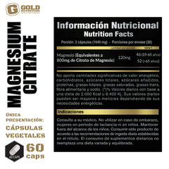 Citrato De Magnesio 60 Vegetal Caps Gold Nutrition Sin Tacc - HEDGEHOG SUPLEMENTOS