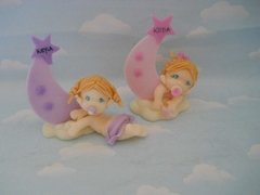 Souvenirs Bautismo 30 Luna Nena Varón Baby Shower Porcelana - tienda online