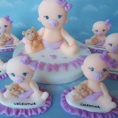 Adorno Torta Chanchita Baby Shower Bautismo Primer Año Porcelana Fría