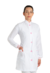 Jaleco feminino branco com viés, botão e punho rosa claro - tecido GABARDINE