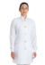 Jaleco feminino branco com viés e botões dourados - tecido oxford. - Via Blanco Jalecos - Jalecos para profissionais e estudantes da área da saúde