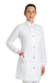 Jaleco feminino branco com viés, botão e punho rosa claro - tecido MICROFIBRA