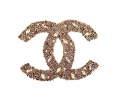 Imagem do Aplique bordado termocolante com pedrarias Chanel Vidrilhos e Chatons - cor Ouro Velho