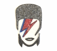 Aplique bordado termocolante com pedrarias David Bowie