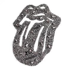 Aplique Língua Rolling Stones bordado termocolante com pedrarias - Vidrilho Ônix na internet