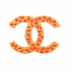 Aplique bordado termocolante com pedrarias Chanel Laranja Neon - comprar online
