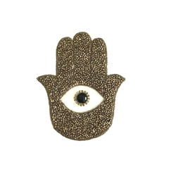 Aplique Ouro Velho bordado termocolante com pedrarias Mão de Fátima - 15x12,5cm - comprar online