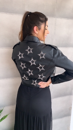 Aplique bordado termocolante com pedrarias Estrela Pedrarias Amanda Ônix - 7cm - comprar online