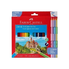 LAPIZ COLOR LARGO FABER-CASTELL LINEA ROJA X 24 + 4 COLOR PASTEL